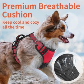 kazazoo Dog Harness, No-Pull Pet Breathable Harness, Adjustable Soft Padded Dog Vest with 2 Leash Clips, Reflective No-Choke Pet, Easy Control Handle for Large Dogs, Red, S