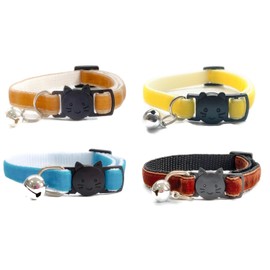 Velvet Cat Collars with Bell. Safe Quick Release Breakaway Buckle | Zacal Cat Collars (Pack of 3) (Coffee + Lemon Yellow + Turquoise + Brown, Pack of 4)