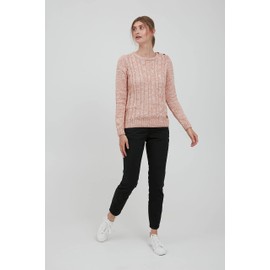 OXMO OXPhia Women's Chunky Knit Pullover with Crew Neck 100% Cotton Regular Fit, Powder Rose (795178)