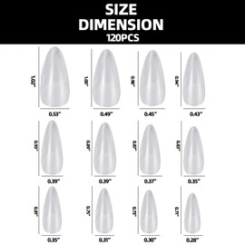 TICKLELY Pack of 240 Nail Tips, Fake Nails, Transparent, 12 Sizes, Short Almond Nail Tips, for Full Coverage, Acrylic Almond Artificial Nails Tips for Home DIY Nail Studio
