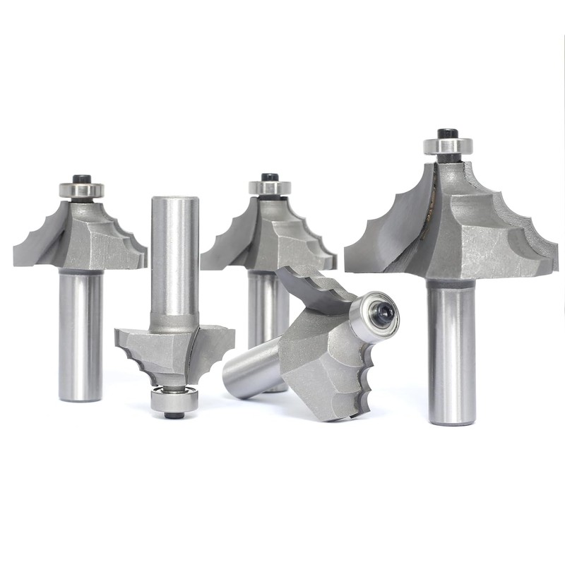 5Pcs Triple Bead Ovolo Bit Set,1/2" Shank,Radius 3.5mm, 4.5mm, 5.5mm,