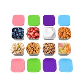 Atecare Snack Containers, [16 Piece-6 oz] Stainless Steel Snack Containers, Easy Open Square Food Containers with Leak Proof Silicone Lids, Stackable Metal Lunch Box Great for Lunch to Go