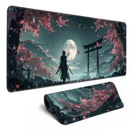 MiaVibte - Alfombrilla de mouse japonesa de luna llena, alfombrilla de computadora samurái, alfombrilla de mouse grande para computadora, teclado de computadora, portátil, decoración de computadora,