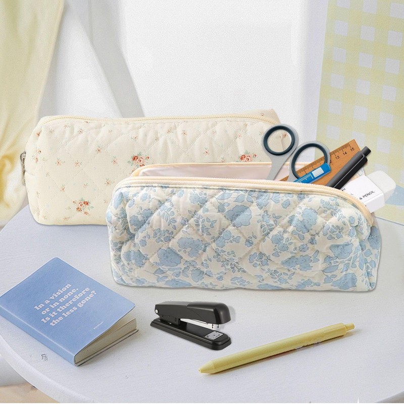 NIDHFG 2 Floral Cotton Pencil Bags, Cute Floral Pencil Case