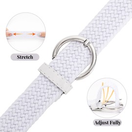 WERFORU Ladies Stretch Belt with Silver Buckle Women's Elasticated Woven Braided Belt for Jeans Pants White