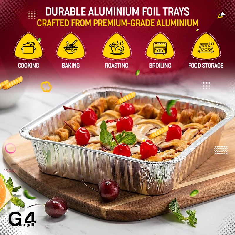 G4GADGET 10 Pack Aluminium Foil Baking Trays - 20x20cm Square