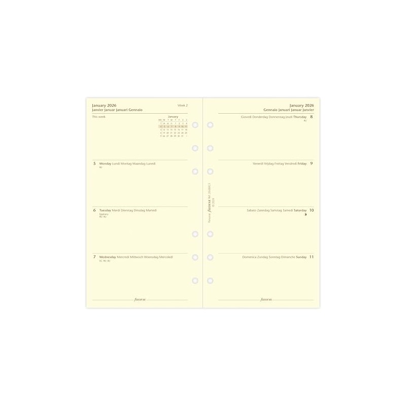 Filofax Personal week on two pages cotton cream 5 Language