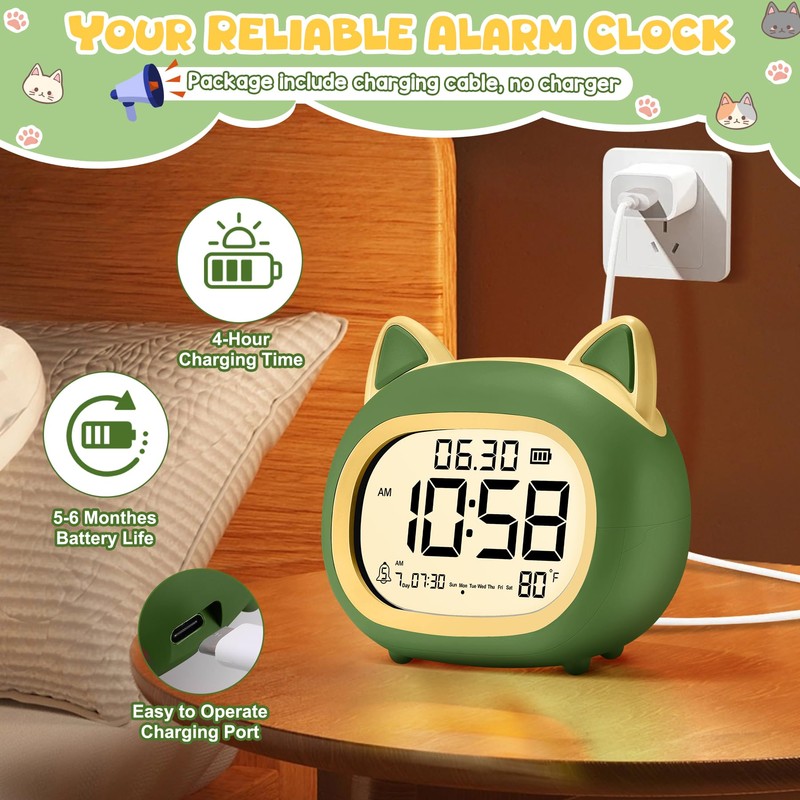 Kids Alarm Clock with Night Light for Kids, Small Digital