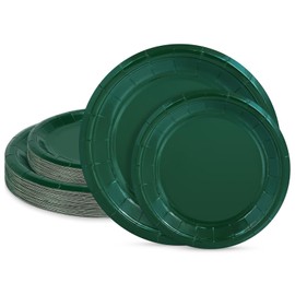 LIKAJON 50 Pcs Dark Green Paper Plates, 25 Pcs 9 Inch and 25 Pcs 7 Inch Disposable Dessert Plates for Valentines,Tea Party, Baby Shower, Birthday, Wedding, Graduation, Picnic, BBQ, Party