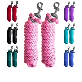 Majestic Ally Pack of 2 Solid Poly Lead Rope for Horses & Livestock – 10 Foot Long and 5/8 inch Thick - Replaceable Heavy-Duty Bolt Snap – Handmade – Soft, Broken in Feel (Pink)
