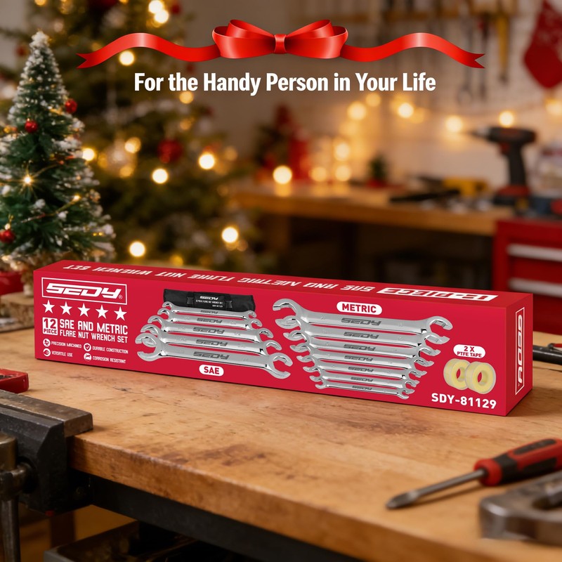 SEDY 14-Piece Flare Nut Wrench Set with PTFE Tape, Metric