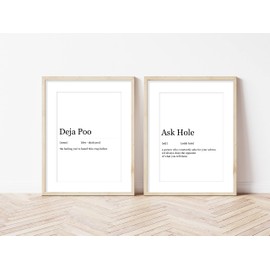 The Little Party Company Bathroom Double Pack A5 Toilet Prints Deja Poo/Ask Hole Minimalist Black White Bathroom Decor