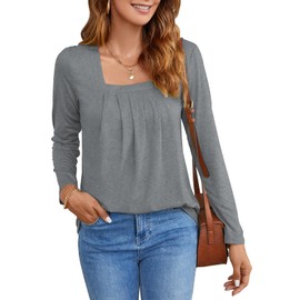 Ladlop Long Sleeve Shirts for Women Casual Crew Neck Basic Fall Tops Loose Fit Comfy Light Gray S