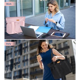 Travel Tote Bag, Multi Pocket Work Tote Bags for Women Fits 15.6'' Laptop Shoulder Bag with Zipper Shopping Bag for Commute Travel, Pink