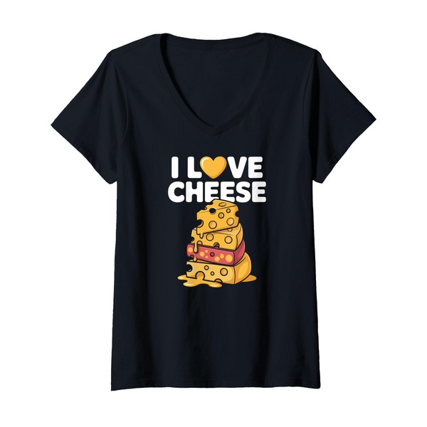 Womens I Love Cheese Fun Humor Graphic Lovers V-Neck T-Shirt