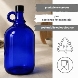 Bottiglia di vetro blu XL, 2 litri, da riempire, con tappo a vite nero