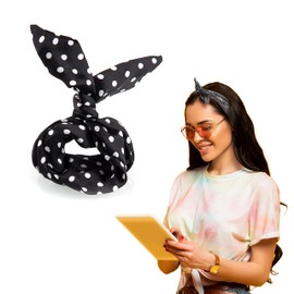 Lizzy Wired Hair Headband | Retro Rockabilly Adjustable Plain & Printed Wire Headbands Hair Accessory Head Wrap Vintage Various Colour & Designs (Polka Dot Black, One Size)