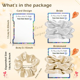 Penubuy 8 Packs/24 Pieces Bridesmaid Hair Elastics Satin Hair Ties for Bridesmaid Gifts, Bridal Shower, Wedding Gifts, Souvenirs (Champagne and White)