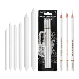 Sketching Highlight Pen, Paper Wiper Set, White Charcoal Pencil, 6 Pieces Mixing Paper Wiper, 3 Pieces White Pencil Set, Non-Toxic Drawing Pencils Tools for Fine Art Supplies, Soft, Medium, Hard
