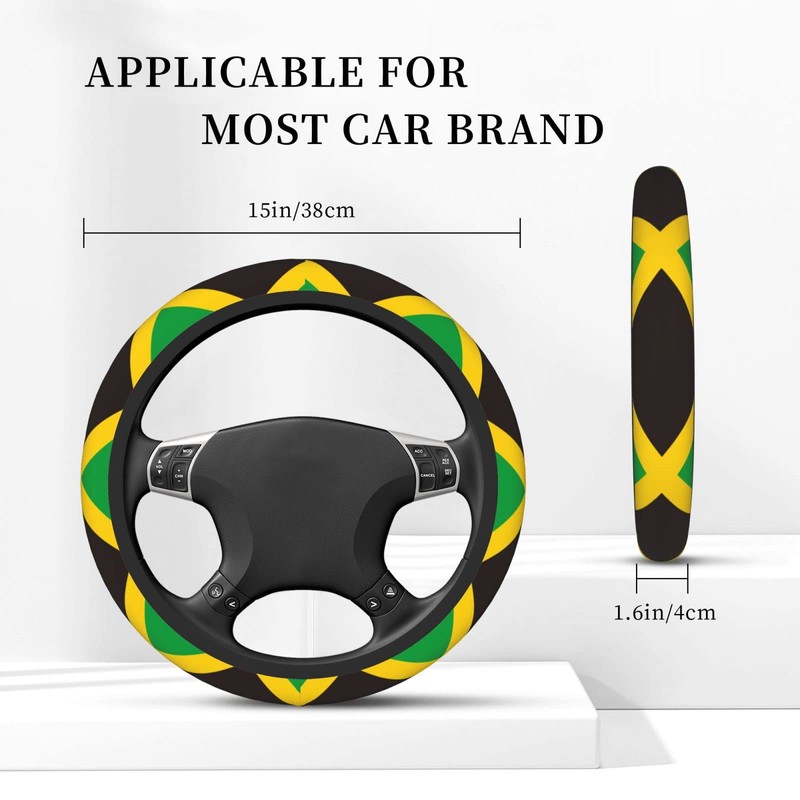 Mlanxi Jamaican Flag 15 Inch Universal Steering Wheel Covers, Cute