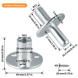 Fardtry 4 Sets Metal M12 Bed Post Connectors, Three Holes Screw-in T-Nuts, Furniture Leg Fasteners with Screws for Connecting Bed, Sofa, Cabinet Legs