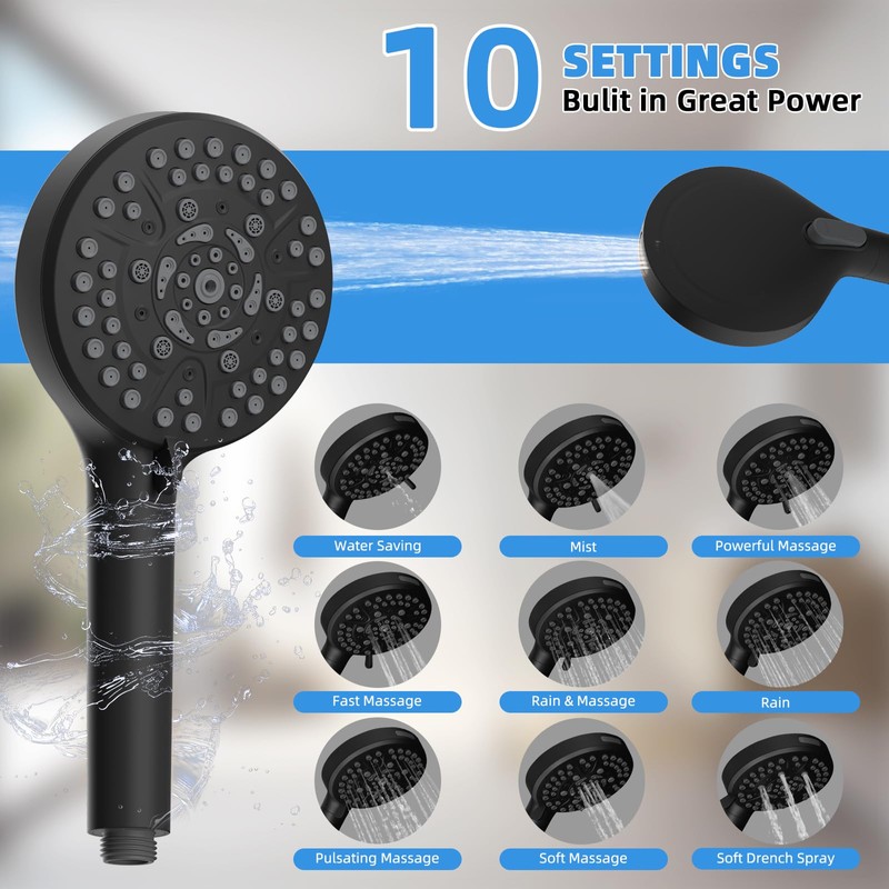 All Metal Shower Head, 8" High Pressure Rainfall/Handheld Shower Combo