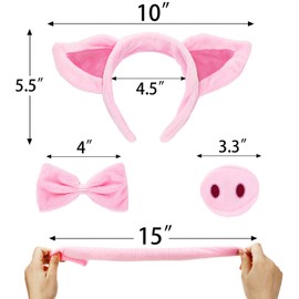 Animal Costume Set Animal Ears Nose Tail and Bow Tie Animal Fancy Costume Kit Accessories for Kids (Pig Costume) Pink