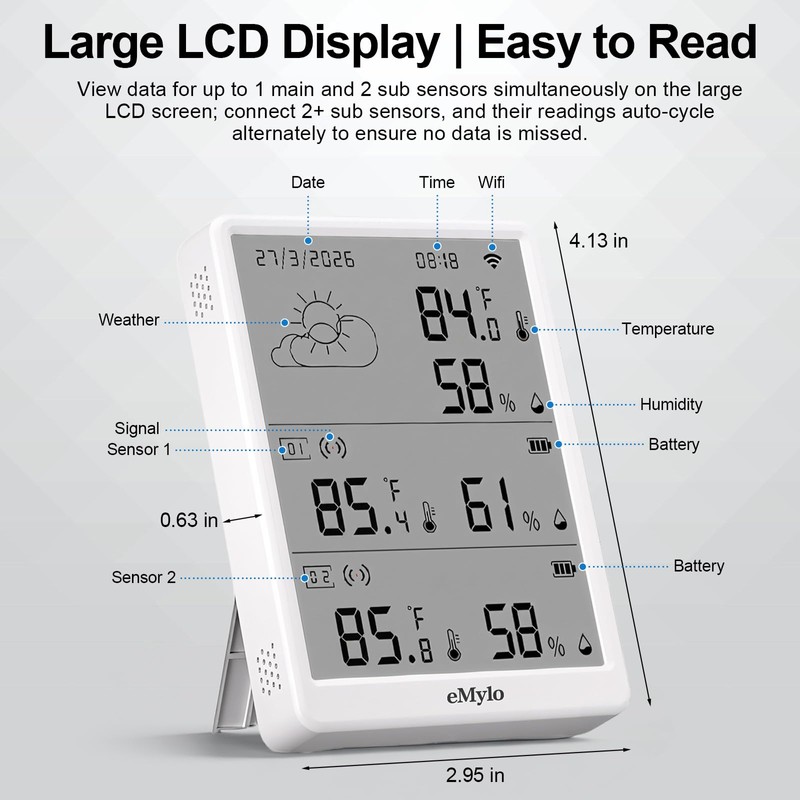 eMylo WiFi Thermometer Hygrometer 3 Pack, Smart Digital Indoor Temperature