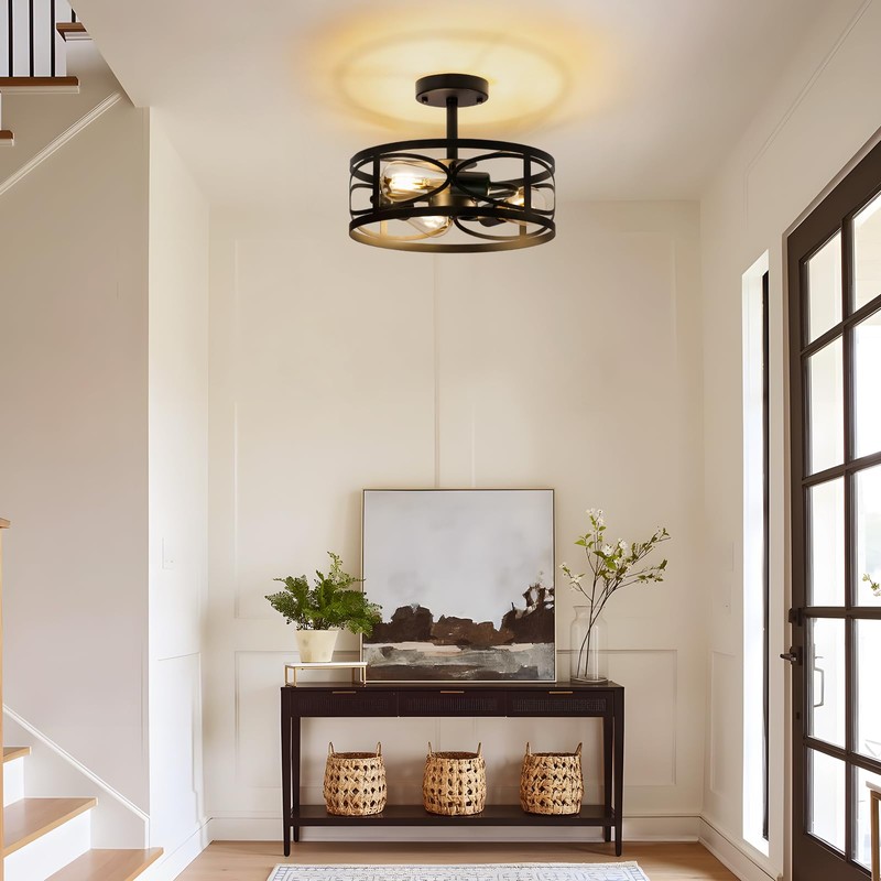 OTeedo Modern Semi Flush Mount Ceiling Light,3-Light Round Flush Mount