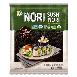 KIMNORI Sushi Nori Seaweed Sheets – 10 Full Size USDA Organic, Yaki Roasted Rolls, Wraps, Snack, 100% Natural Laver, Gluten Free, No MSG, Non GMO, Vegan, Kosher, 25 Gram 0.88 Ounce