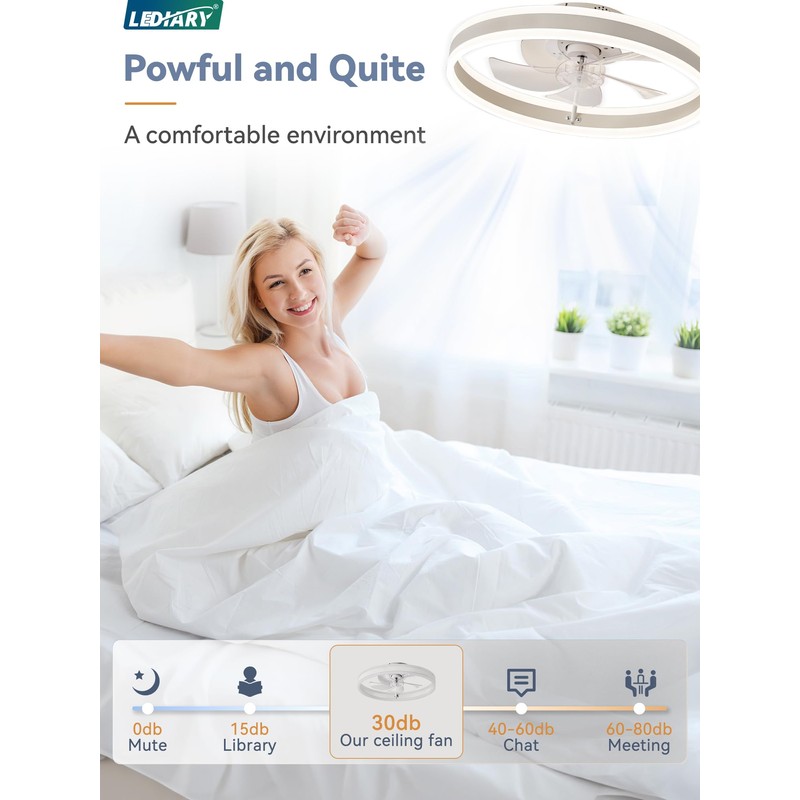 LEDIARY Low Profile Ceiling Fans with Lights, Flush Mount Modern