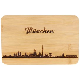 Spruchreif Bamboo Breakfast Board | Bread Board with Engraving | City Gift | Munich Gifts | Breakfast Board Skyline Engraving | Munich Skyline