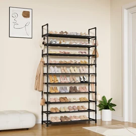 LANTEFUL Tall Shoe Rack 10 Tier Shoe Organizer Large Shoe Shelf with 18 Hooks Storage for 50 Pair, Stackable Vertical Shoe Rack Organizer for Closet, Entryway, Bedroom