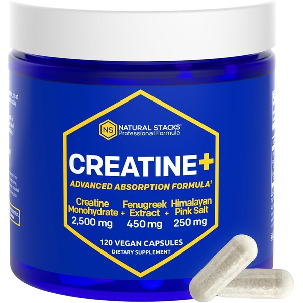 NATURAL STACKS Creatine Monohydrate - 2500mg Creatine Pills - 450mg
