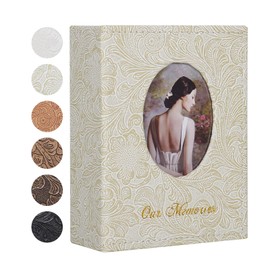 RECUTMS Photo Albums DIY Oval Cover Window Photo Book Hold 100 Vertical Photos Pocket Photo Album Retro Leather Cover Picture Book for Baby Growth Keepsake Wedding Memory（Light Green）