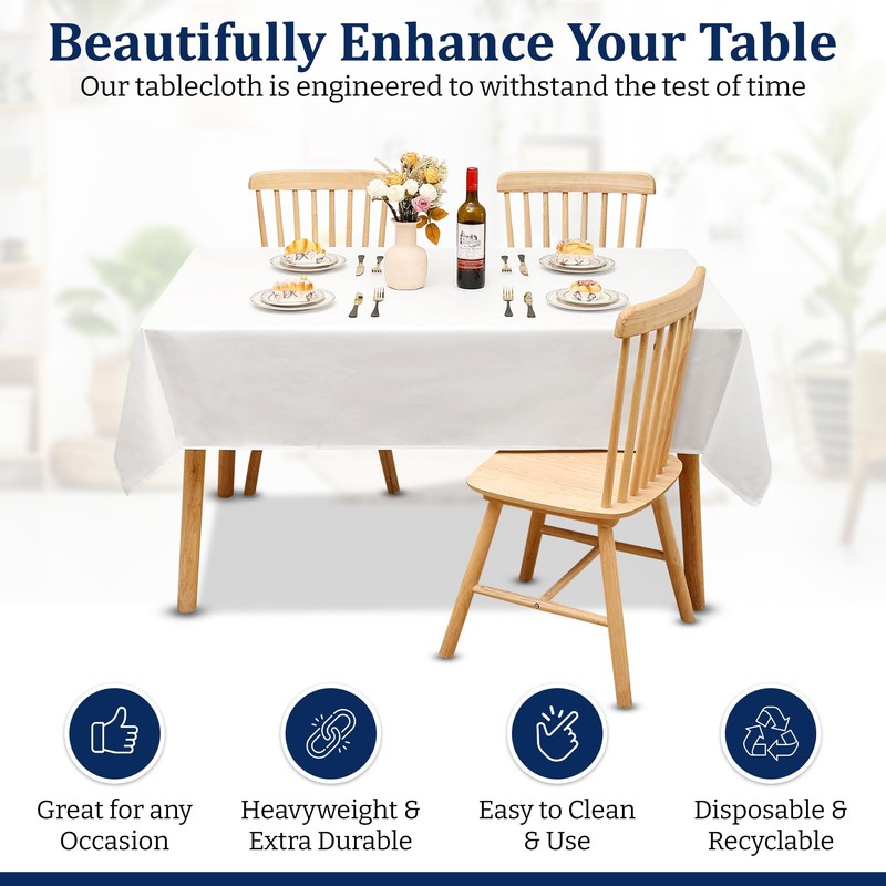 Alan Symonds White Tablecloth | 60x102 Inch (152cm x 260cm)