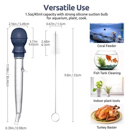 U-Taste Aquarium Pipette Cleaner: 1.5oz Coral Feeder for Fish Tank Cleaning, Manual Feeding Tube, Food Grade Siphon Dropper, Waste Remover with Strong Suction & Stand & Brush (11.98in, Midnight Blue)