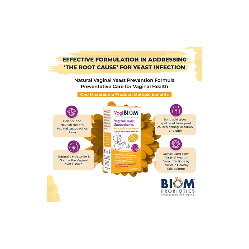 VagiBiom- Supositorios de Ácido Bórico con Lactobacillus Microbioma Flora Equilibrio