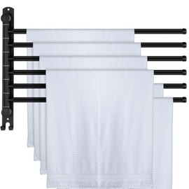 Teenyyou Swivel Towel Rack 20.4 Inches 304 Stainless Steel 6 Arms Bathroom Towel Rack Hanger Space Saving Pool Holder Wall Mounted Swivel Bar with Hook, Matte Black