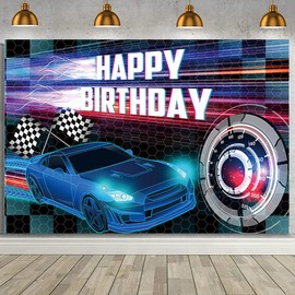 MEHOFOND 7x5ft Car Racing Happy Birthday Backdrop, Racing Party Photo Background for Boys, Cars Party Decorations Car Banner Race Car Birthday Party Supplies Party Decor