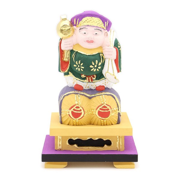 木彫 Buddha 大黒天 Seat Bale Wi 13 cm (Base Height 3.5 cm) 桧木 Rich Colour