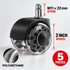 5-Pack 2-Inch Office Chair Caster Wheels, M10/M11 x 22 mm