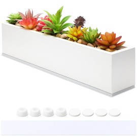 FillTouch 1 Pcs Long Rectangular Planter Box Window Sill Plant Box Metal Water Trough Indoor Large Modern Steel with Drainage Holes Herb Garden Home (16.1 x 3.2 x 3.5 Inch,White)