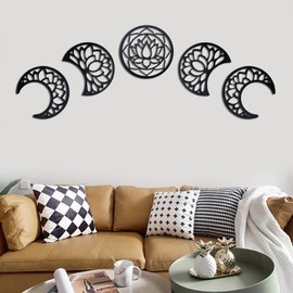 CATELL Pack of 5 Moon Phases Wall Decoration Moon Wood Boho Wall Decoration Wall Decoration Art Decoration Wall Hanging for Bedroom Dining Room Living Room Office Balcony Entrance (Black)