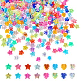 Pack of 570 Star Shape Colours Beads and Heart Beads, Colourful Beads for Bracelets, Beads for Threading, Acrylic Star Beads, Colourful Star and Heart Beads, for Christmas, DIY Bracelet Making Kit,