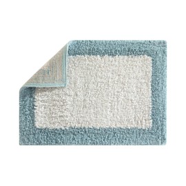 Chic Home Laudine Elegant 2-Piece Cotton Bathroom Rug Set, Plush Luxurious Tufted Two-Tone Border Non-Slip Bath Mat, Soft, Absorbent, and Durable, 21" x 34" and 17" x 24", Blue