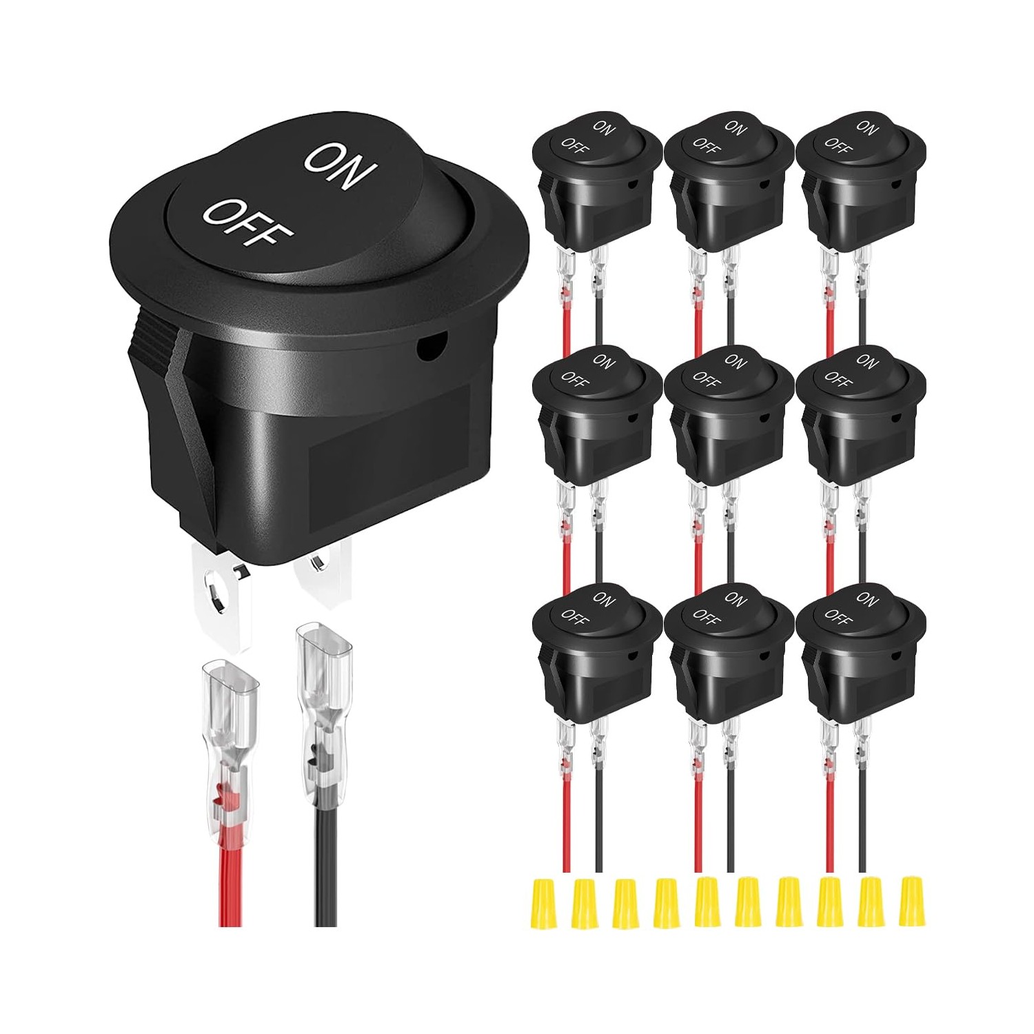 MKBKLLJY Round Rocker Switch 12V DC ON Off Switch Circle Black Rocker ...