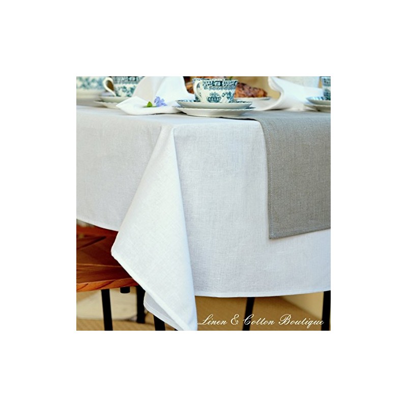 Linen & Cotton Pure White Tablecloth Amelia, 50% Linen, 50%