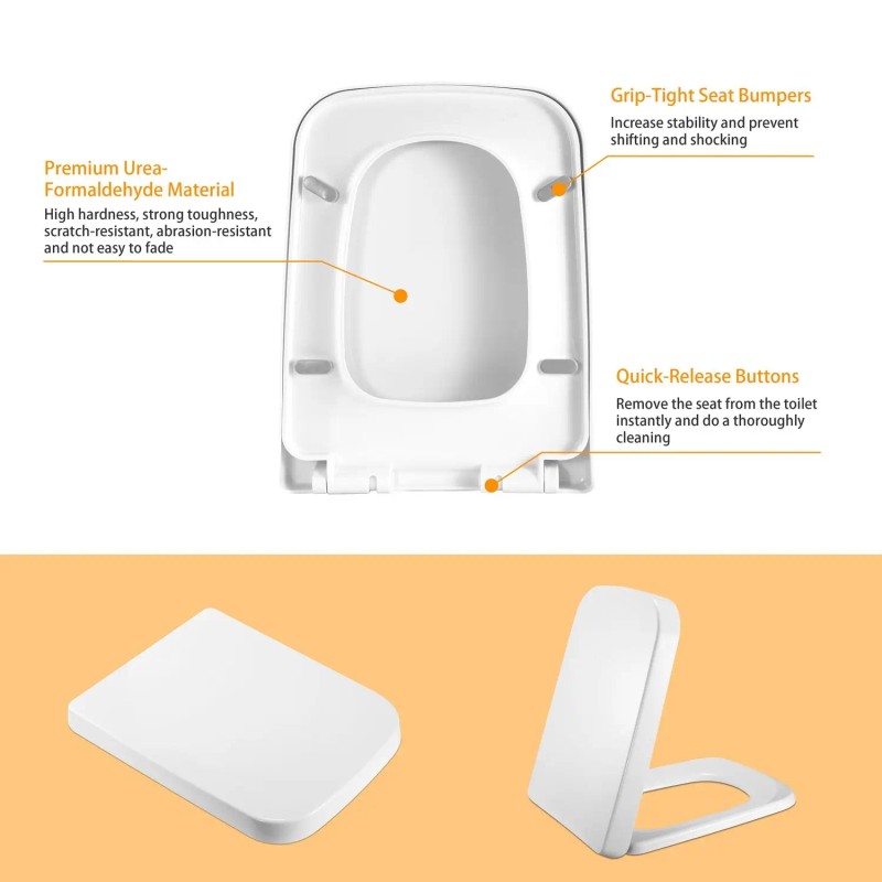 D0100HPC0NY Square Toilet Seat White Plastic Slow Close Quick Release