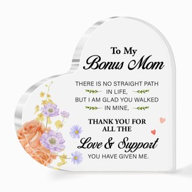 Step-Mom Gifts,Gift for Bonus Mom,Thank You for All The Love and Support Sign Acrylic Heart Plaque,Gift for Stepmother Birthday Christmas Mother' Day, Appreciation Gifts for Step-Mom A528